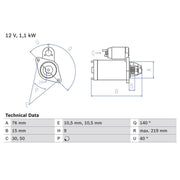 Bosch Starter Motor V kW Teeth 0 986 022 490