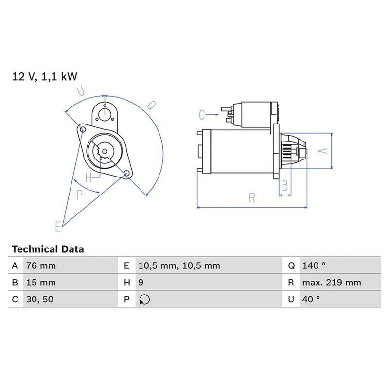 Bosch Starter Motor V kW Teeth 0 986 022 490