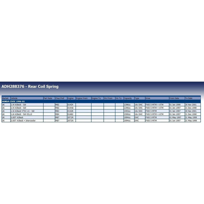 Blue Print ADH288376 Coil Spring Fits Honda Blue Print  - Town Parts