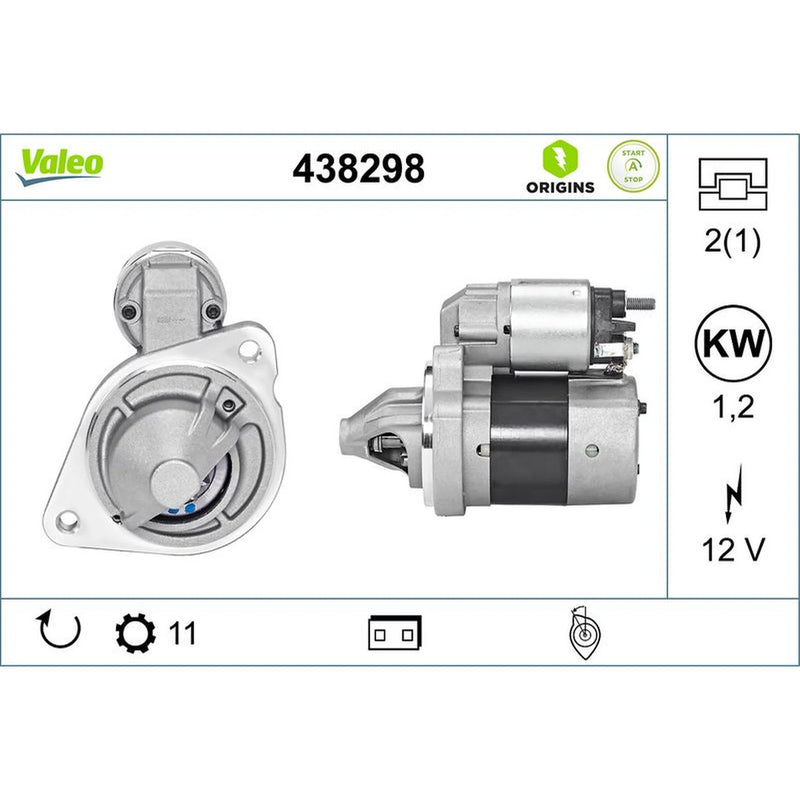 Valeo Starter Motor 12V 1.2kW 11 Teeth 438298