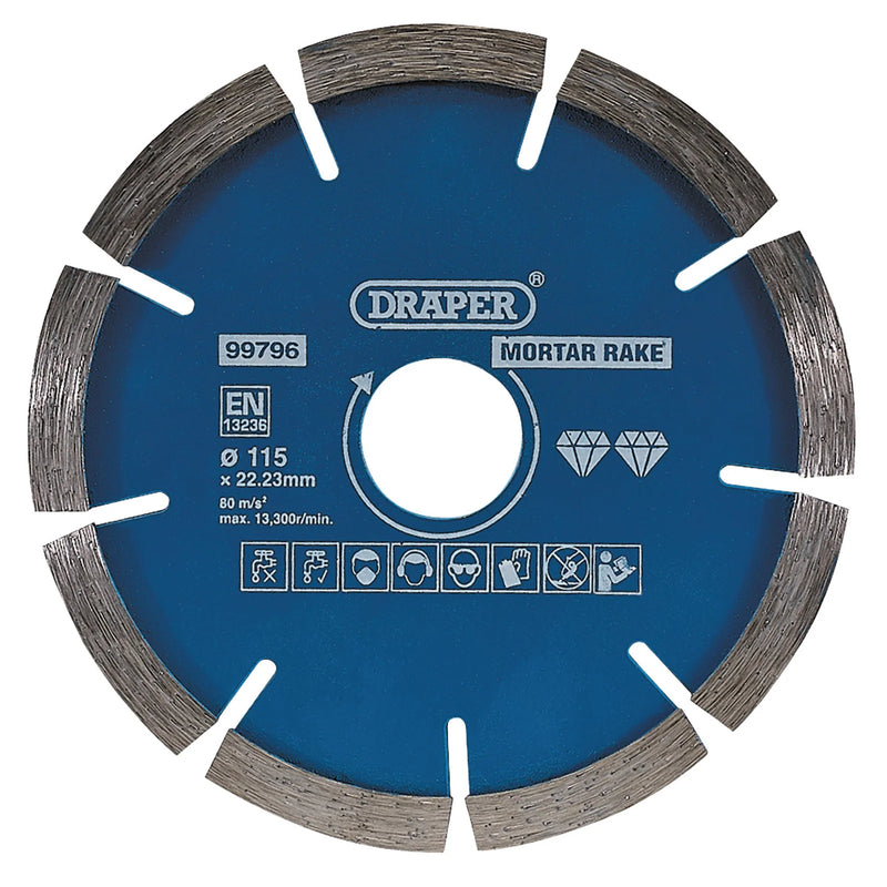 Draper Mortar Raking Diamond Blade 115mm Segmented Rim