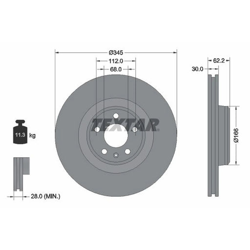 Textar 2 x Internally Vented Front Brake Discs 92294305