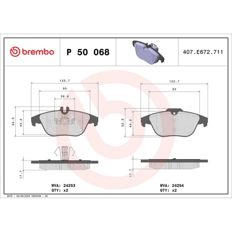 Brembo 4 x Rear Brake Pad Set P50068