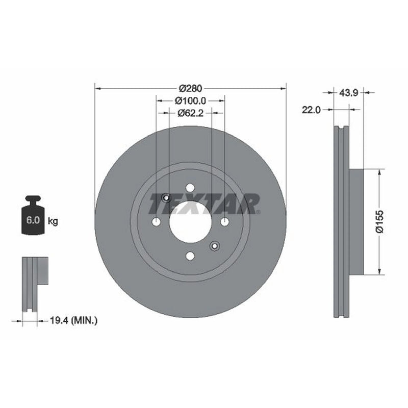 Textar 2 x Front Brake Discs 92239303