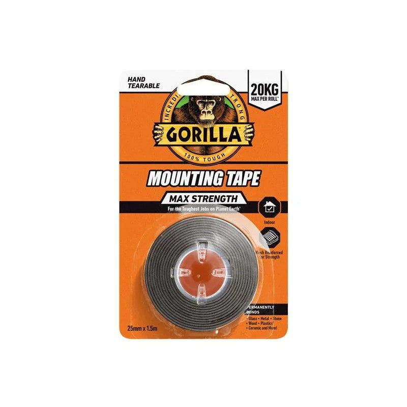 Gorilla Glue Gorilla® Max Strength Indoor Mounting Tape 25mm x 1.5m Black
