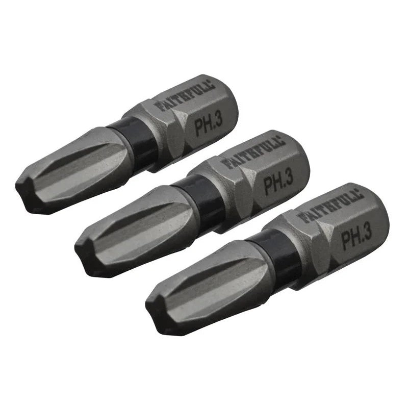 Faithfull Phillips Impact Screwdriver Bits PH3 x (Pack 3) 25-50mm