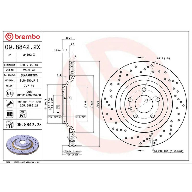 Brembo Xtra 2 x / Rear Brake Discs 09.8842.2X
