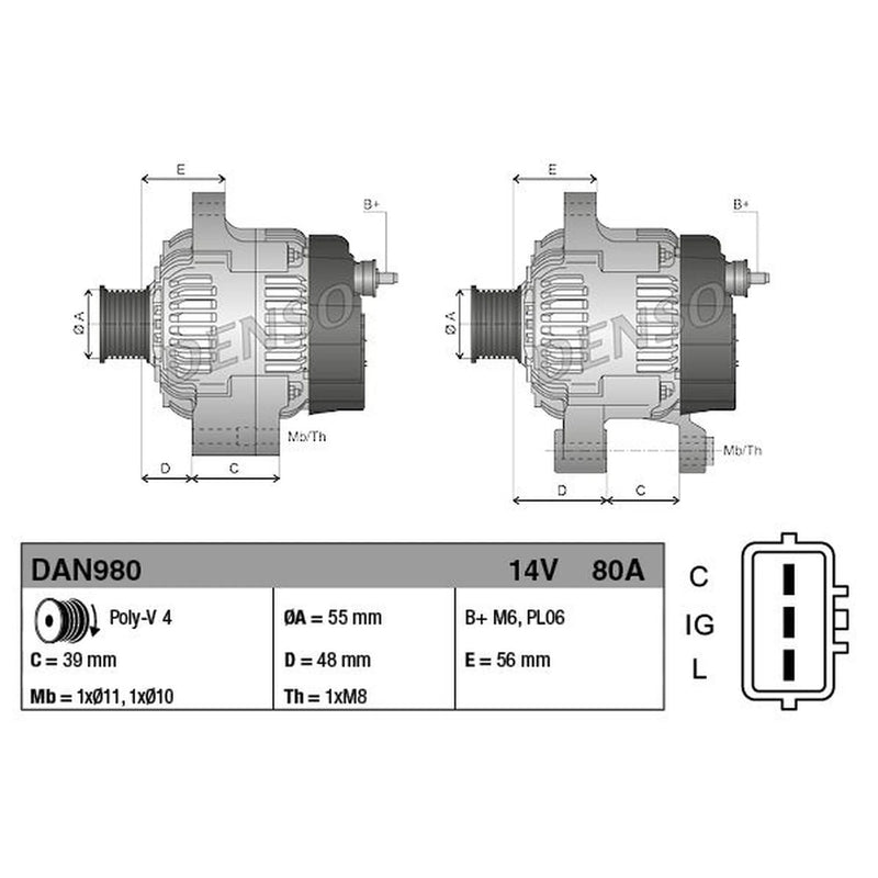 Denso Car Alternator 12V DAN980