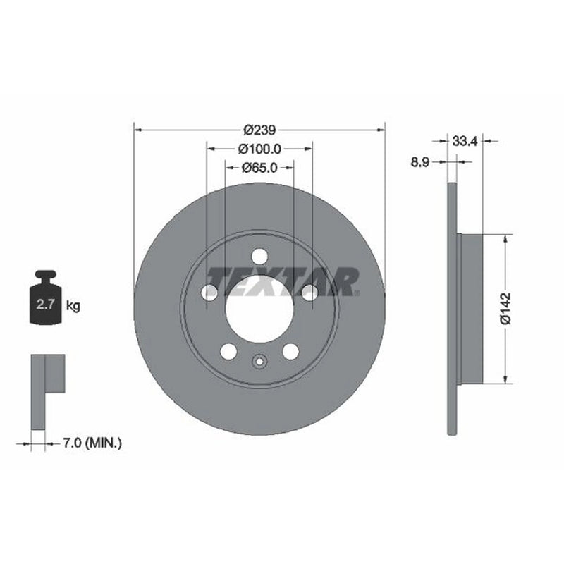 Textar 2 x Solid Rear Brake Discs 92105803