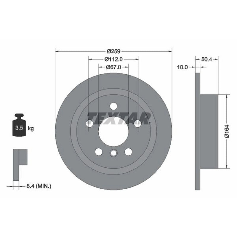 Textar 2 x Solid Rear Brake Discs 92279303