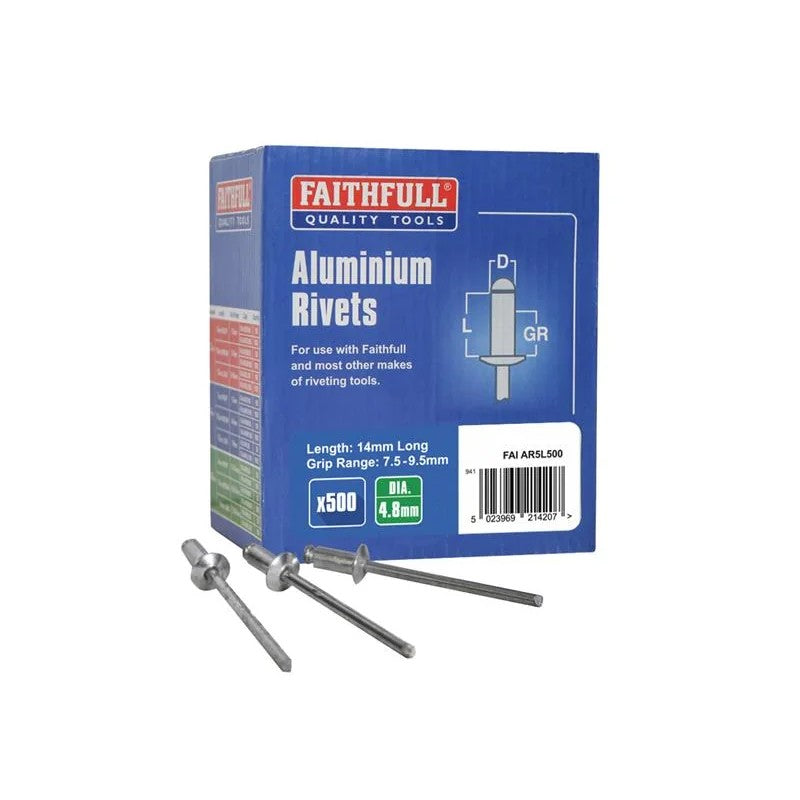 Faithfull Aluminium Rivets 4.8 x 14mm Long Bulk Pack of 500 - FAIAR5L500