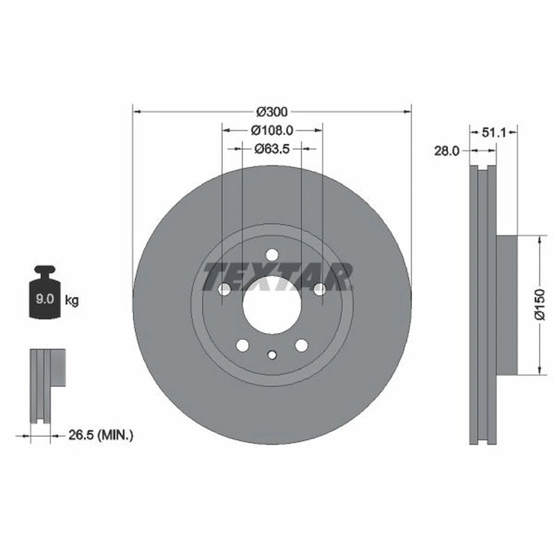 Textar 2 x Internally Vented Brake Discs 92268603