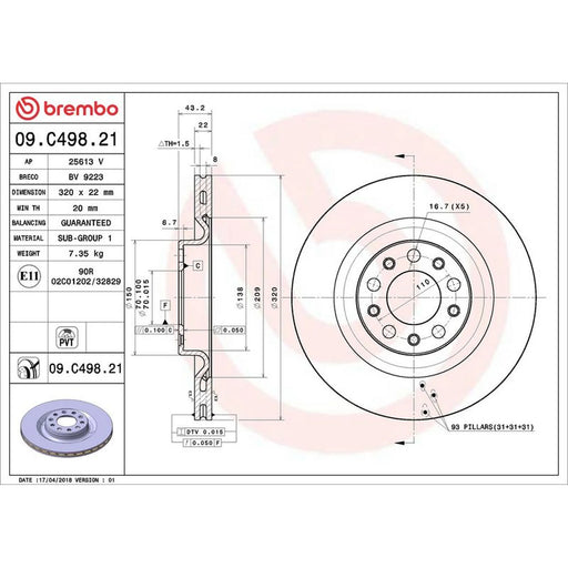 Brembo 2 x Rear Brake Discs 09.C498.21
