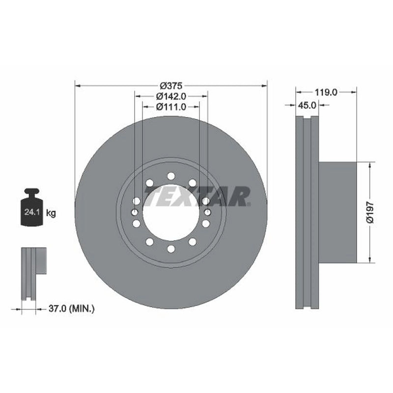 Textar 2 x Internally Vented Brake Discs 93222700 OE 20700509 5222401778