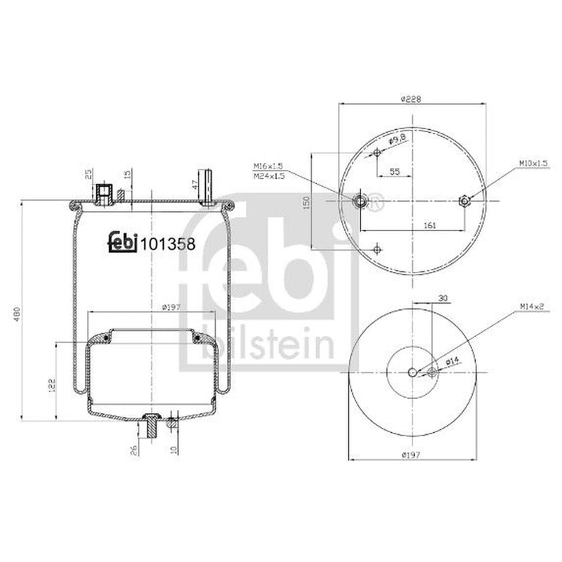 Febi Air Suspension Bellow 198mm Rear 101358