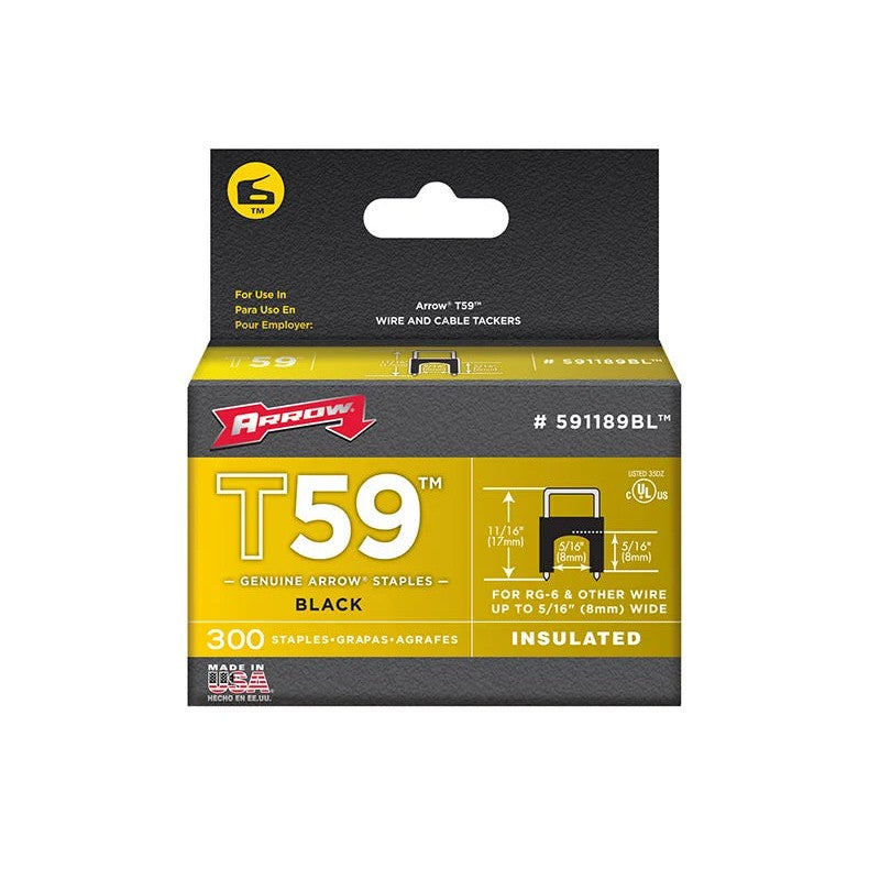 Arrow T59 Insulated Staples Black 8 x 8mm (Box 300) - A591189BL