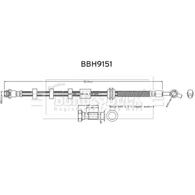 Borg & Beck Brake Hydraulic Hose Line Front Left BBH9151