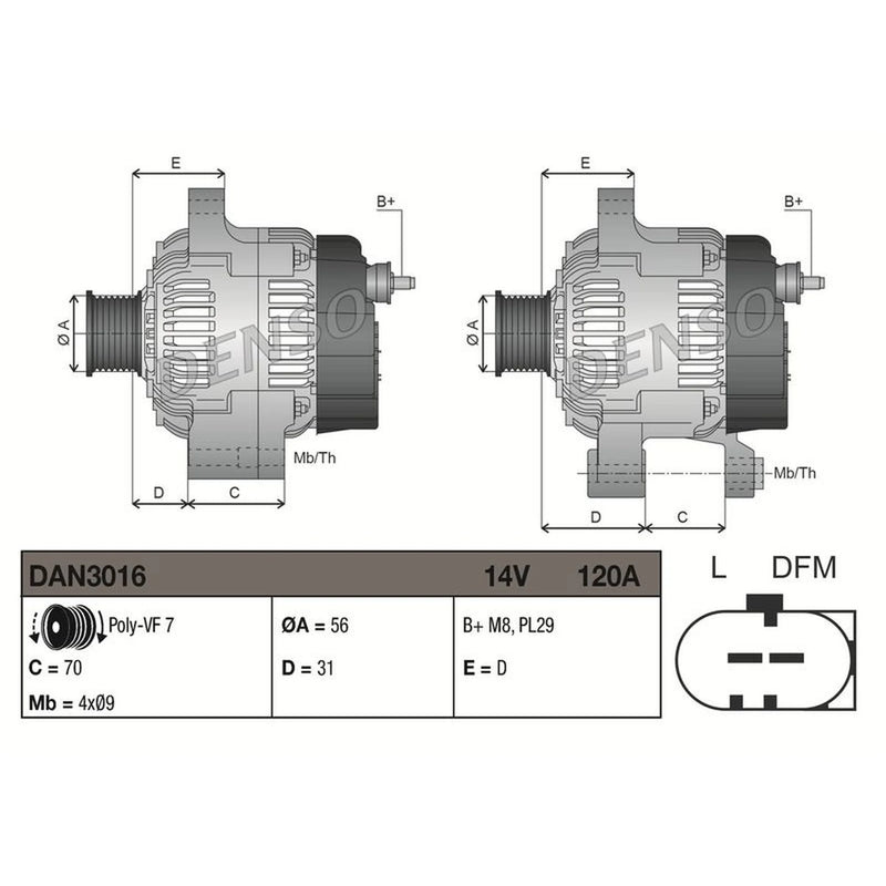 Denso Car Alternator 12V DAN3016