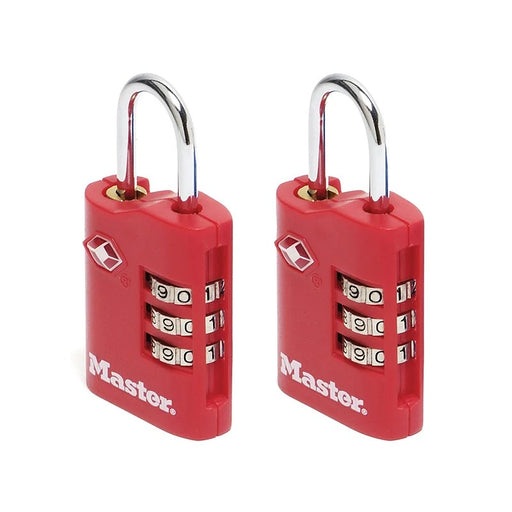 Master Lock TSA 3-Digit Combination Zinc 30mm Padlock x 2 - 4686EURT