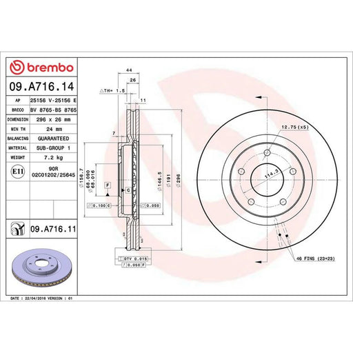 Brembo 2 x Front Brake Discs 09.A716.11