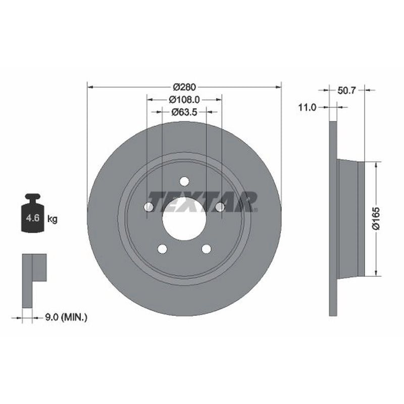 Textar 2 x Solid Rear Brake Discs 92238903