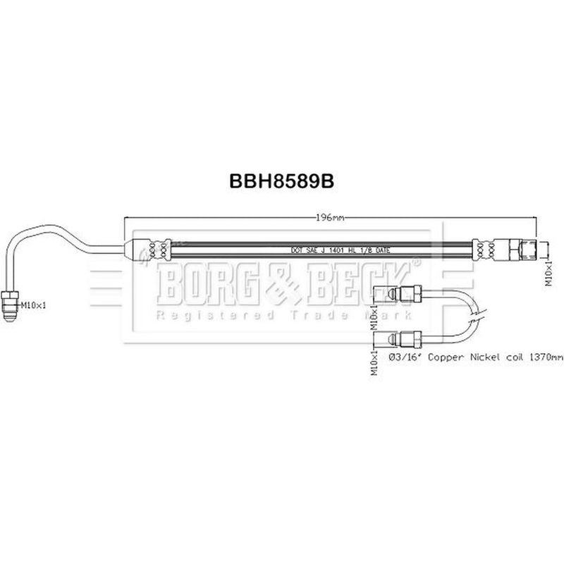 Borg & Beck Brake Hydraulic Hose Line Rear BBH8589B