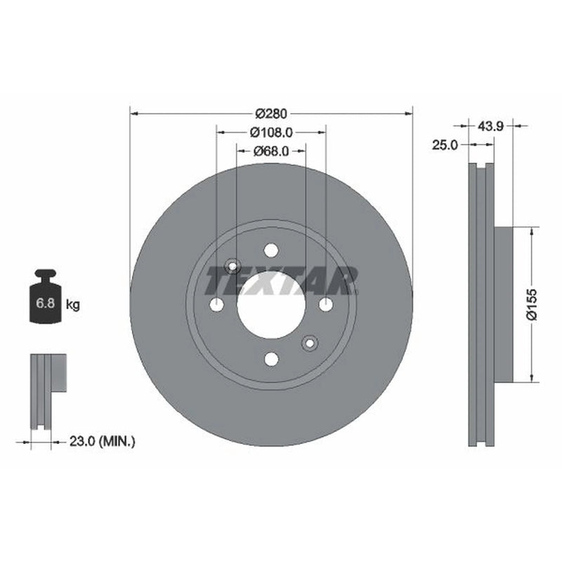 Textar 2 x Internally Vented Front Brake Discs 92053800