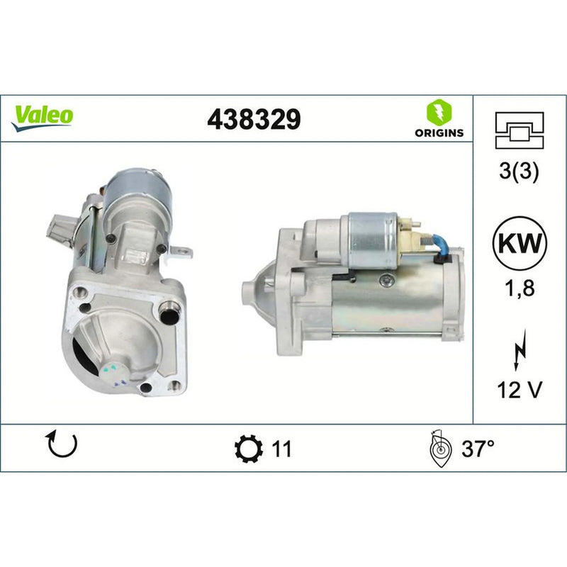 Valeo Starter Motor 12V 1.8kW 11 Teeth 438329