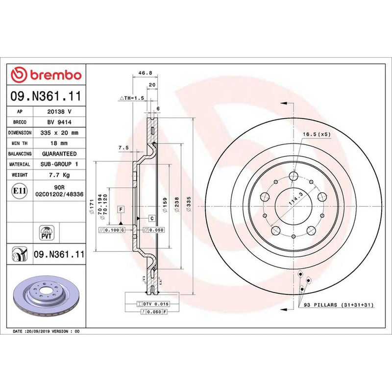 Brembo 2 x Internally Vented Rear Brake Discs 09.N361.11