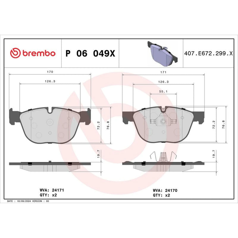 Brembo 4 x Front Brake Pad Set P06049X