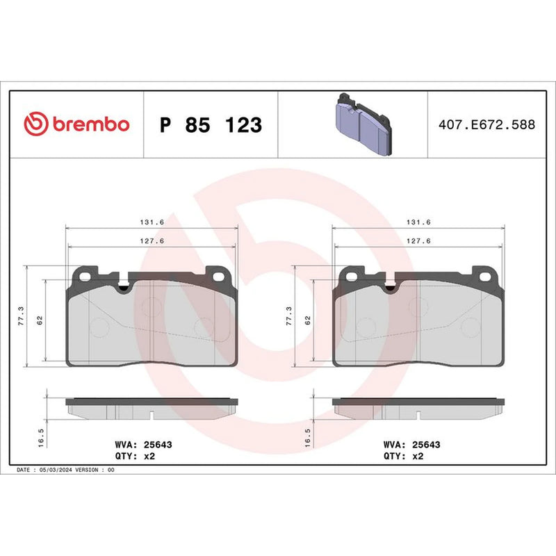 Brembo 4 x Front Brake Pad Set P85123