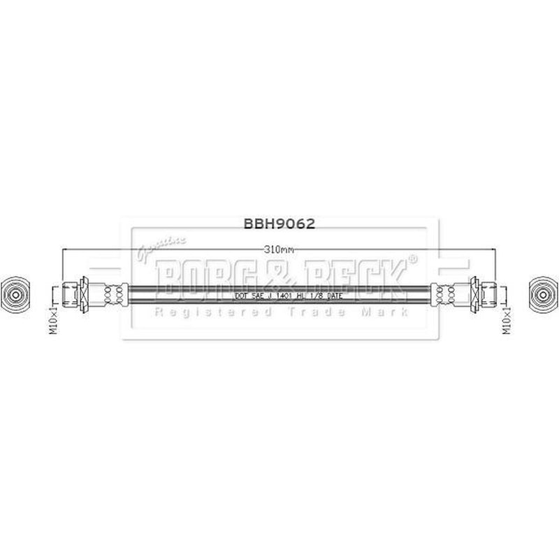 Borg & Beck Brake Hydraulic Hose Line Rear Left BBH9062