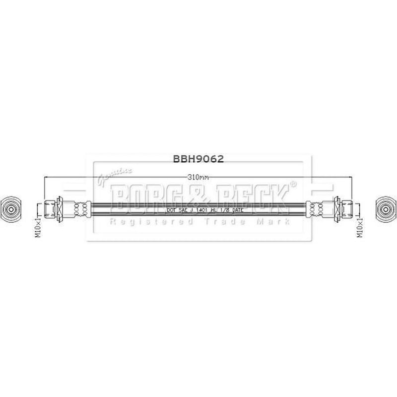 Borg & Beck Brake Hydraulic Hose Line Rear Left BBH9062