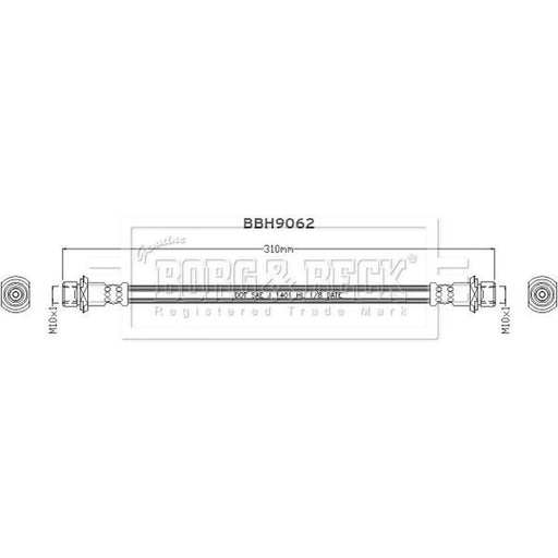 Borg & Beck Brake Hydraulic Hose Line Rear Left BBH9062