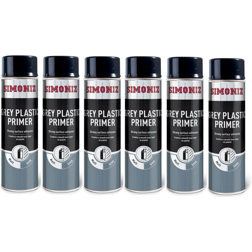 6x Simoniz Grey Plastic Smooth Primer Car Paint Spray Anti Rust Aerosol 500ml Simoniz  - Town Parts