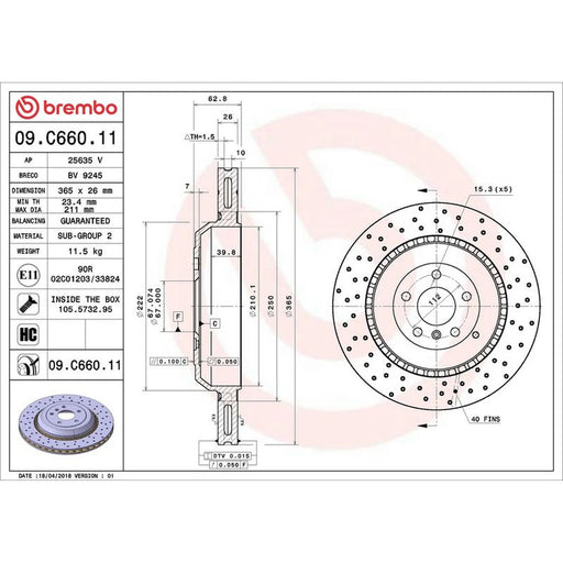 Brembo 2 x / Rear Brake Discs 09.C660.11