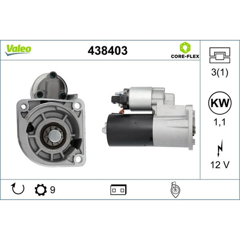 Valeo Starter Motor 12V 1.1kW 9 Teeth 438403