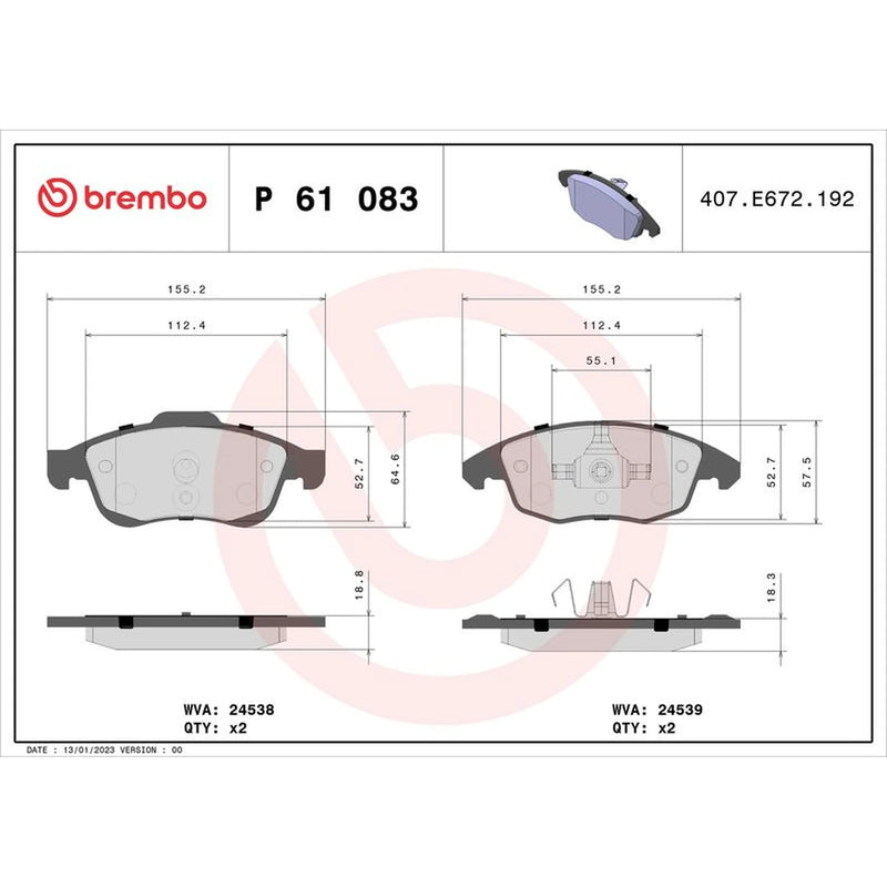 Brembo 4 x Front Brake Pad Set P61083
