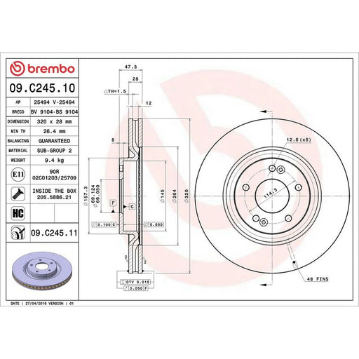 Brembo 2 x Front Brake Discs 09.C245.11
