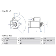 Bosch Starter Motor 24V 4kW 9 Teeth 0 986 011 330