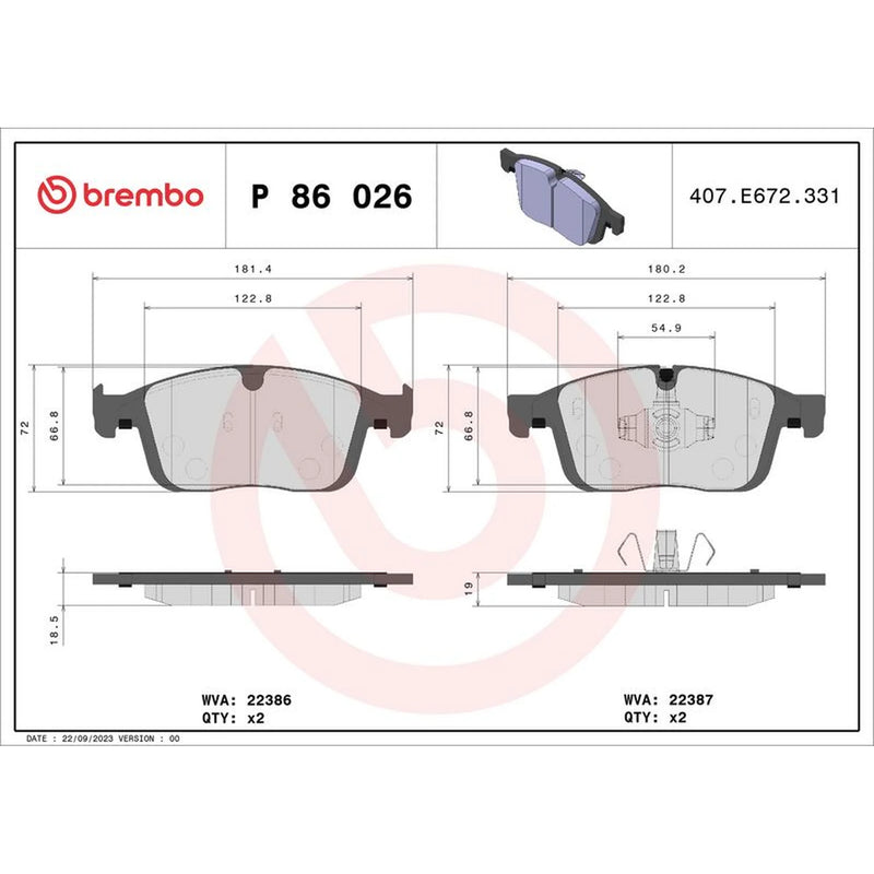 Brembo 4 x Front Brake Pad Set P86026
