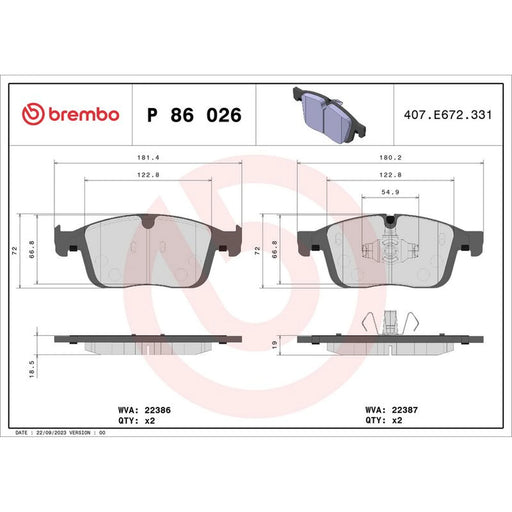 Brembo 4 x Front Brake Pad Set P86026