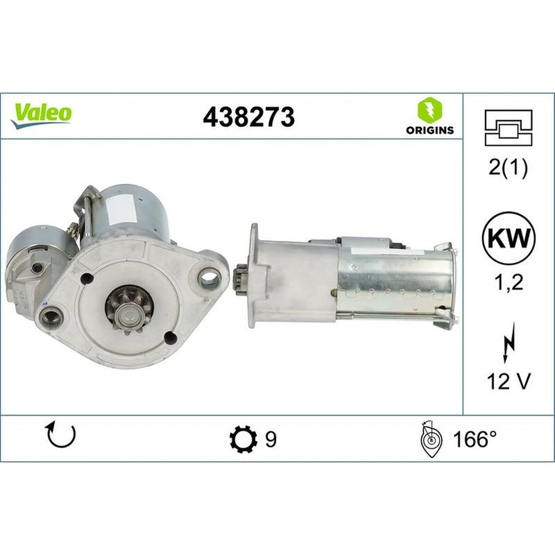 Valeo Starter Motor 12V 1.2kW 9 Teeth 438273