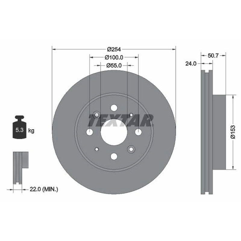 Textar 2 x Internally Vented Front Brake Discs 92147000
