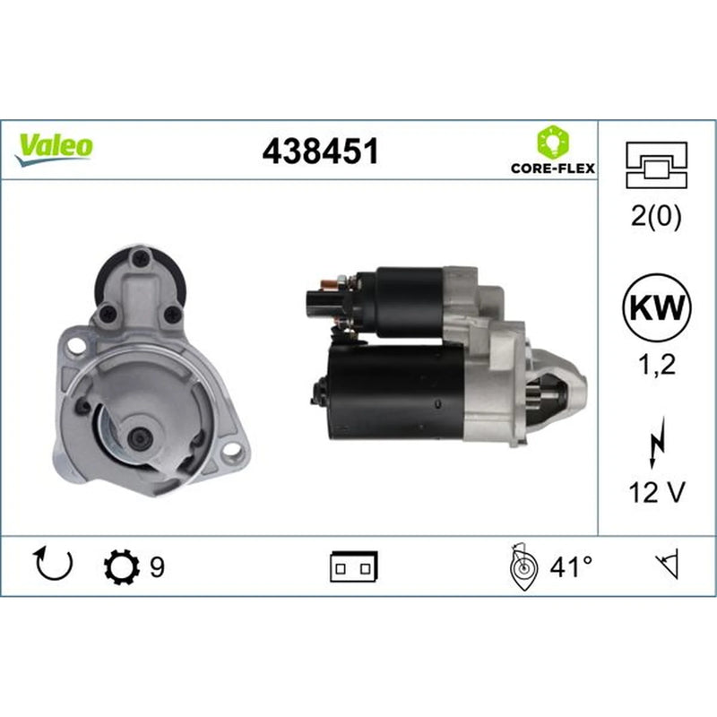 Valeo Starter Motor 12V 1.2kW 9 Teeth 438451