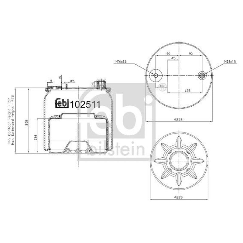 Febi Air Suspension Bellow 226mm Rear Right 102511
