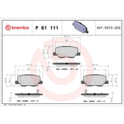 Brembo 4 x Rear Brake Pad Set P61111