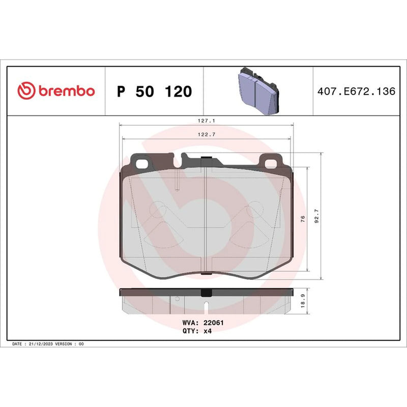 Brembo 4 x Front Brake Pad Set P50120