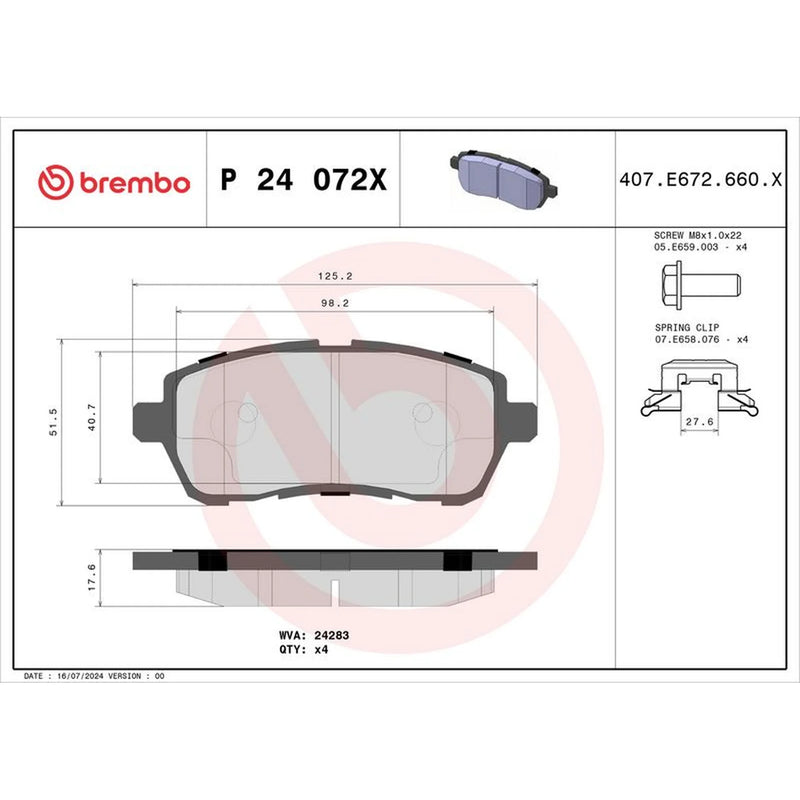 Brembo 4 x Front Brake Pad Set P24072X