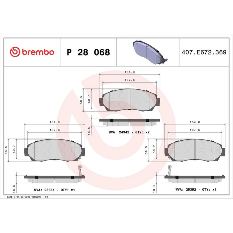 Brembo 4 x Front Brake Pad Set P28068